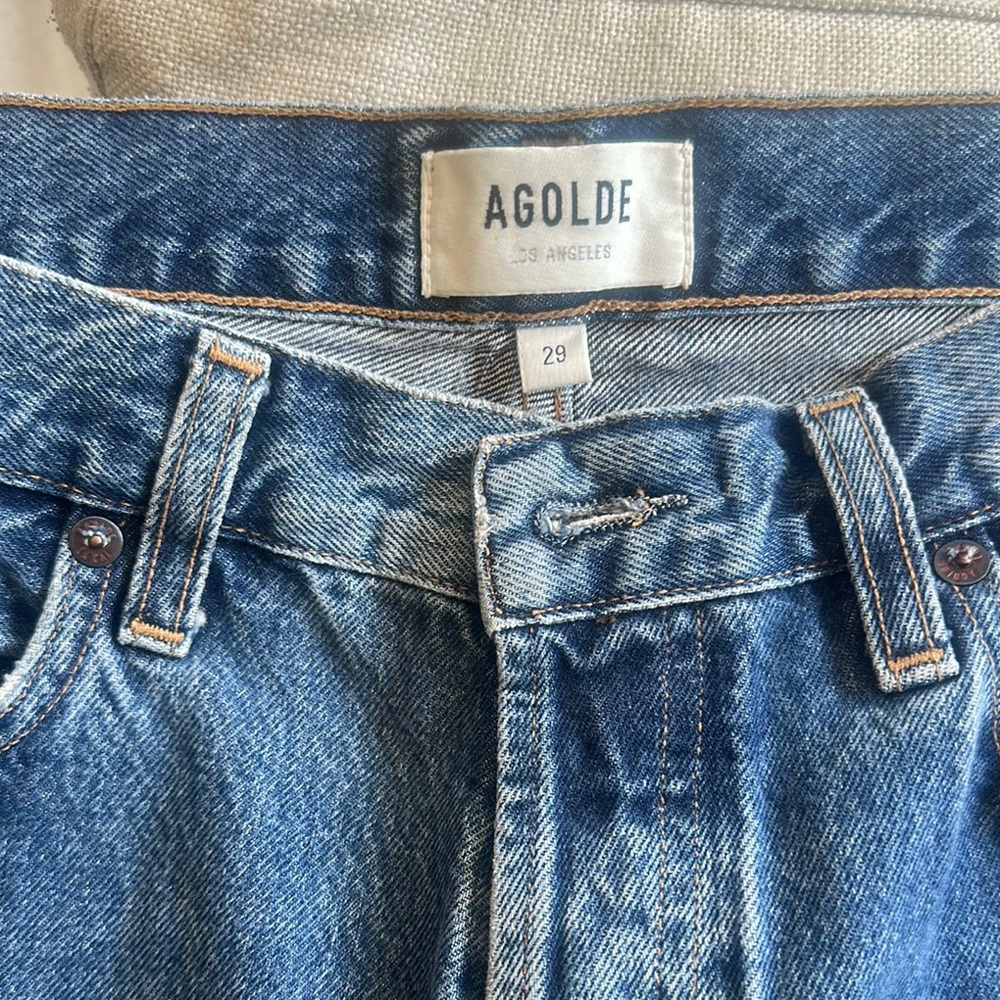 Agolde Blue Vintage Wash Jeans with Double-Stitched Waistband